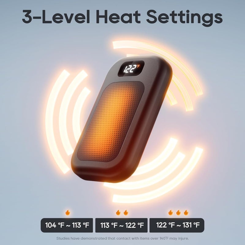 Hotdot Hand Warmers Rechargeable 2 Pack, 3 Heat Levels (104–121°F), Real-Time Temp & Battery Display, Electric Hand Warmers, Fast Heating, Fits in Gloves/Pocket, Gifts for Women & Men - Image 3